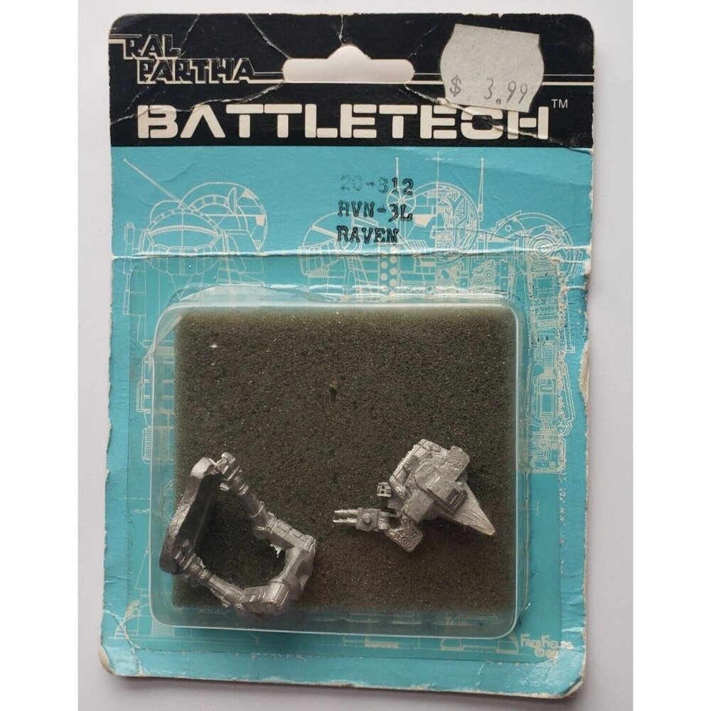 Battletech Raven Miniature Ral Partha FASA 1986 Blue Blister Pack 20-312 RVN-3L